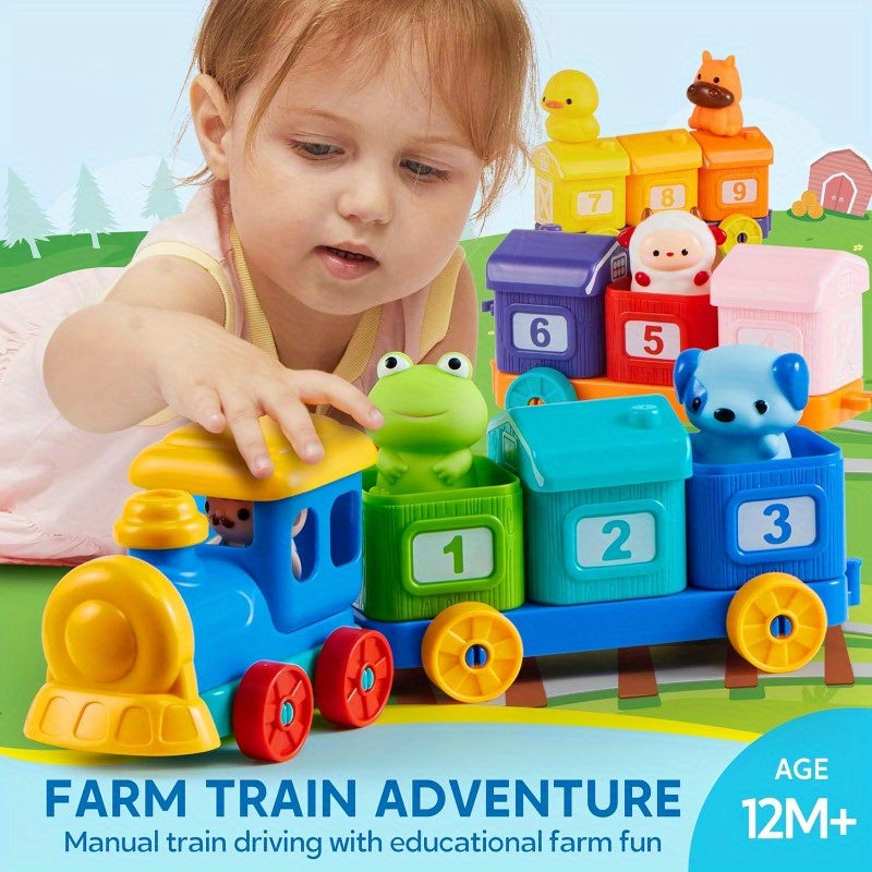 Farm Animal Number Train Toy for Toddlers 9 Animals Counting Matching Sorting STEM Educational Learning Gift Baby Boys Girls Ages 1 2 3 Christmas Birthday