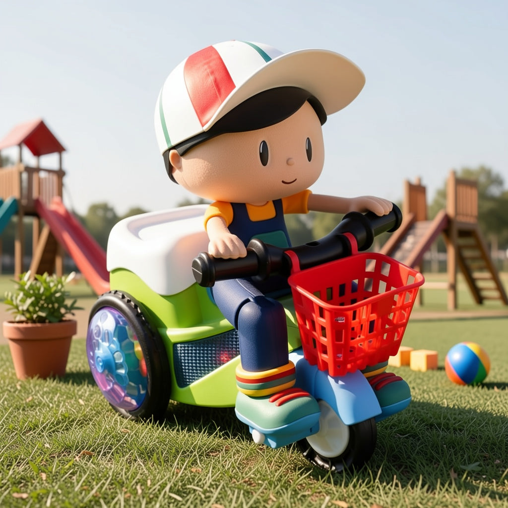 Toddler Electric Tricycle Toy Motorcycle with 360° Rotation & Luminous Lights – Push & Self-Power Kids Ride-On Stunt Vehicle, Birthday Christmas Gift for Boys Girls