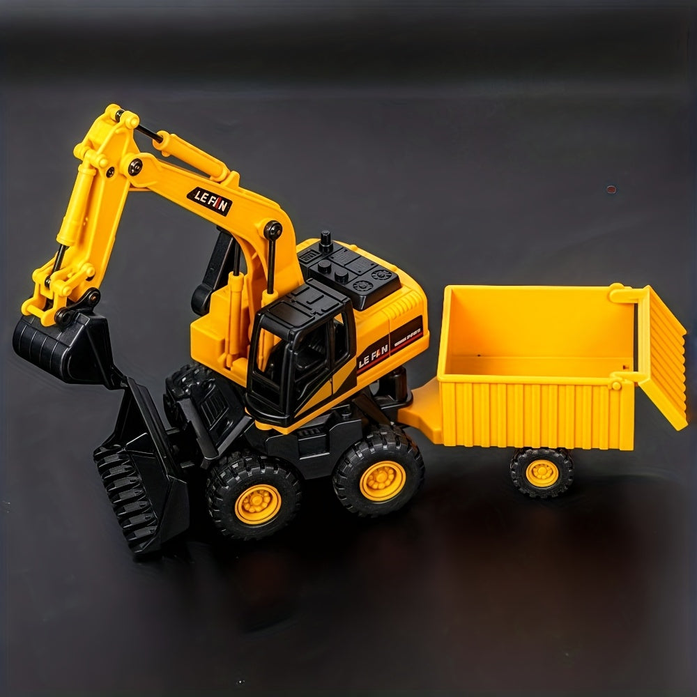 3-in-1 Construction Truck Toy Set Excavator Bulldozer & Dump Truck Inertia Power No Battery, Opening Cab 360° Rotation, Gift for Boys Girls Ages 3+