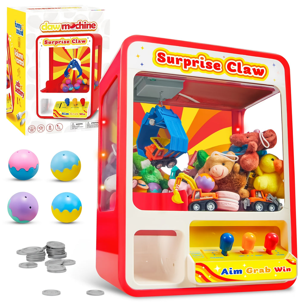 Mini Claw Machine Arcade Toy with LED Lights Adjustable Sound - Rechargeable Kids Claw Machine Birthday Christmas Gift Boys Girls Ages 3-8