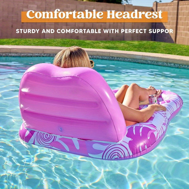 Inflatable Pool Float Lounger for Adults with Cup Holders & Footrest, Floating Recliner Chair Raft for Swimming Pool, Summer Water Party Relaxation Floaty