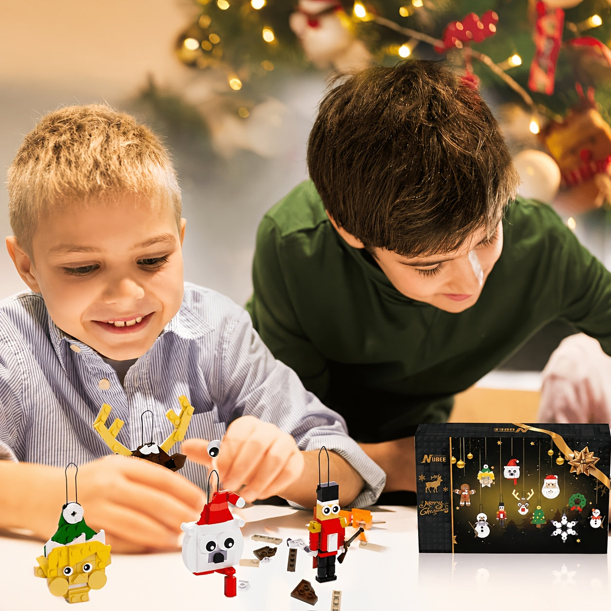 Christmas Building Blocks Ornament Set 11-in-1 382pcs - Santa Snowman Reindeer Nutcracker Tree Wreath Gingerbread Snowflake with Hanging String - Holiday Gift for Kids Adults Ages 6+