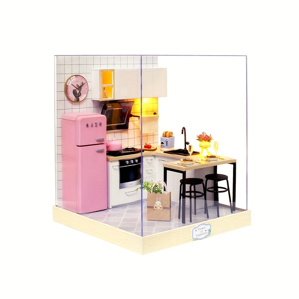 DIY Mini Dollhouse Puzzle Kit with Dust Cover – Small Miniature House Model No Glue Needed 4 Styles Tea Time Flavor Life Heartbeat Creativity Desktop Decor Gift Teens Ages 14+