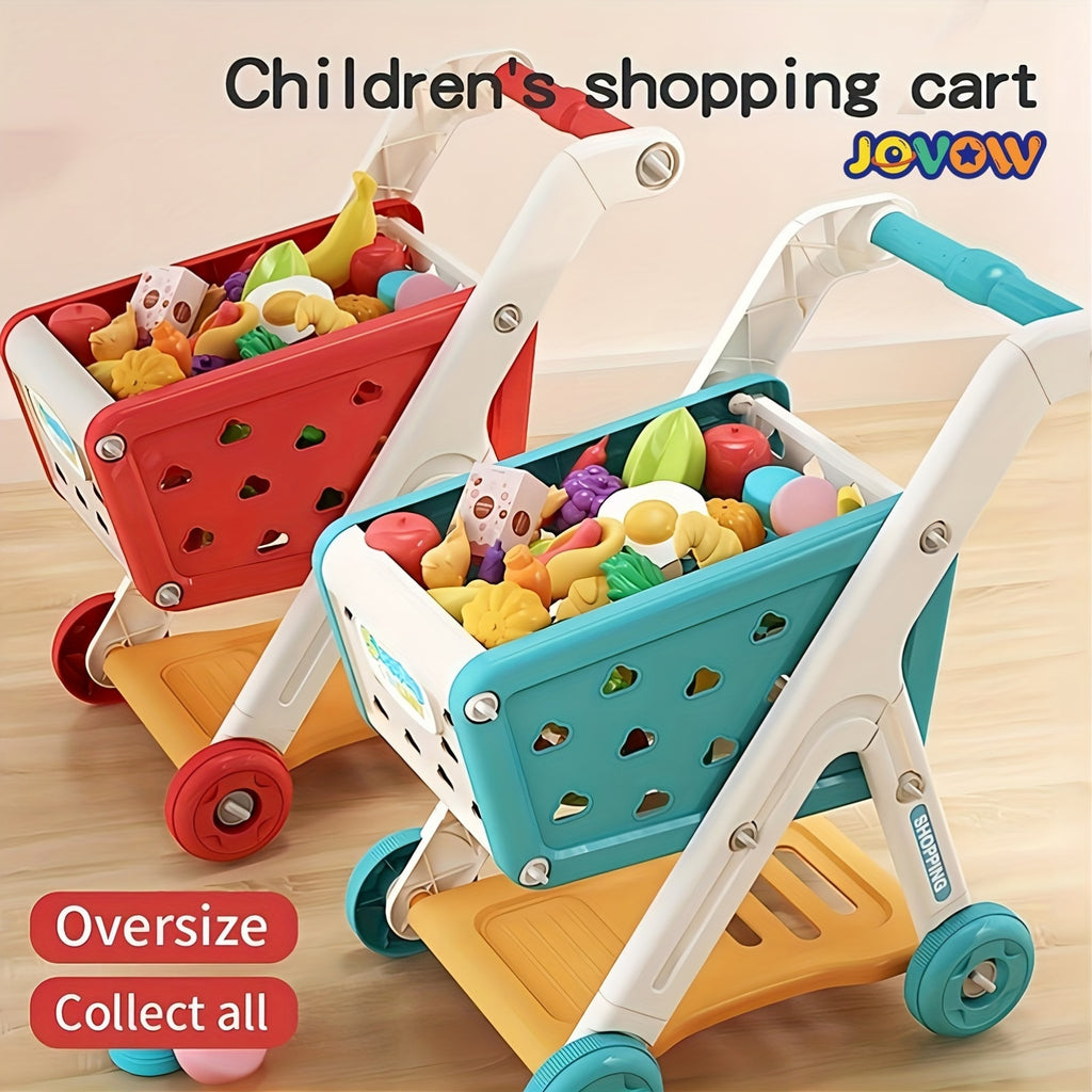 Kids Grocery Shopping Cart Toy Set Pretend Play with Pretend Food Accessories Wheels Toddler Girls Boys Christmas Birthday Gift