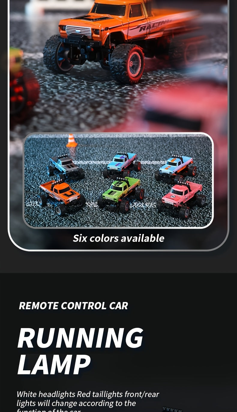 1:64 Mini RC Alloy Monster Truck with Trailer - 2.4GHz Off-Road Pickup Rock Crawler, Body Lights & Headlights, Tabletop Decor, Birthday Christmas Gift for Boys