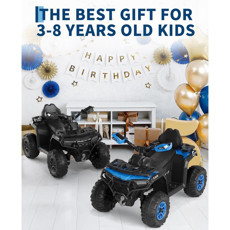 12V Kids ATV Ride-On Toy with Parent Remote Control, Spring Suspension, LED Lights, Bluetooth Music and USB for Backyard Adventures