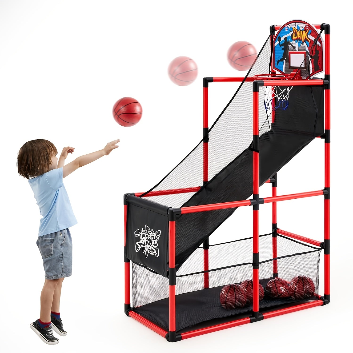 Kids Arcade Basketball Hoop Set with 4 Balls & Air Pump - Adjustable Height Indoor Outdoor Sport Game for Kids Ages 3+, Easy Assembly