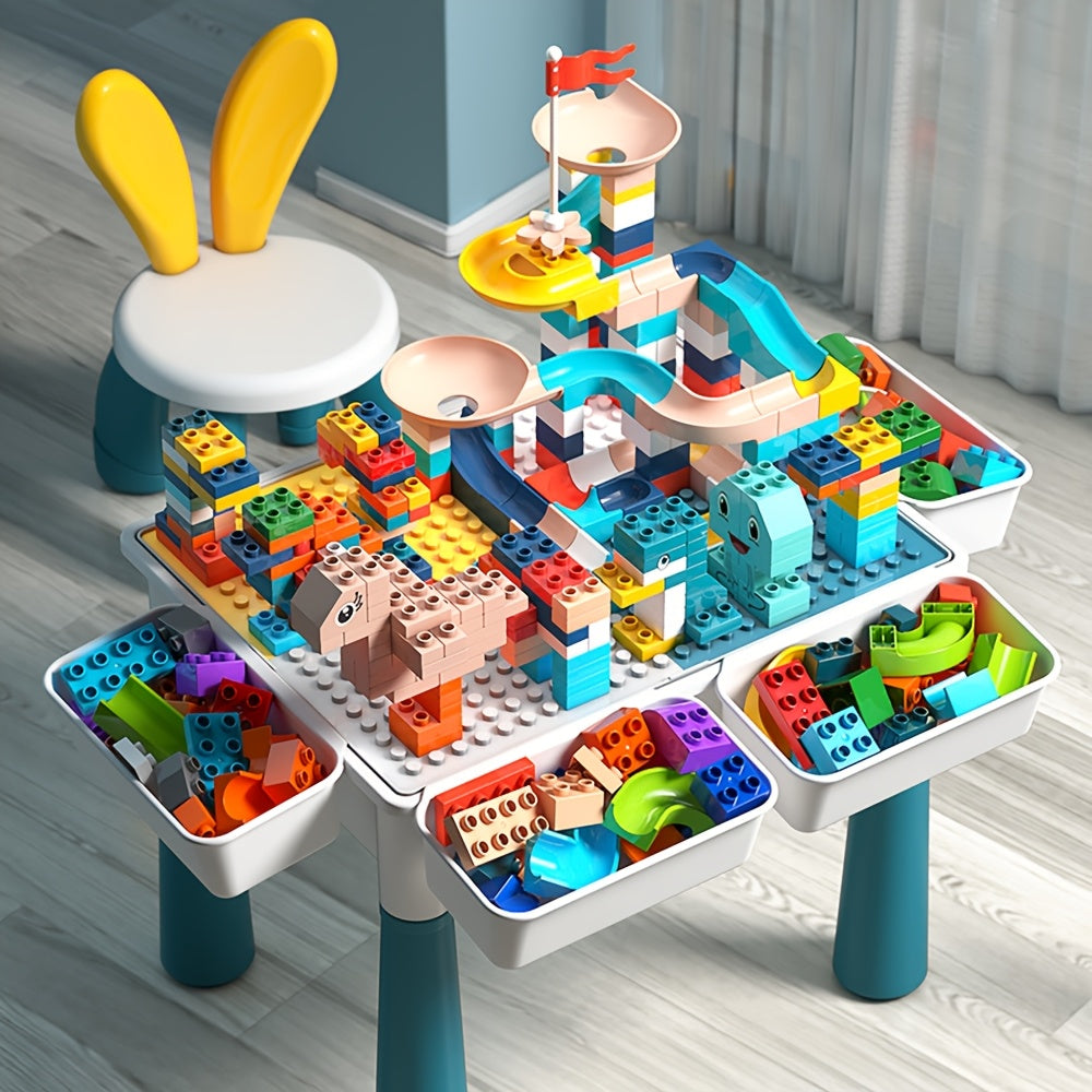 Kids Building Block Table Set with Chair and Storage 16.5x12.6 Inch LEGO Compatible Activity Desk for Boys Girls Ages 3 Plus - Birthday Christmas Gift