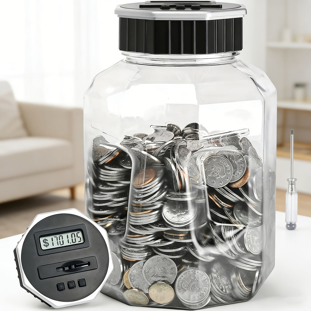Digital Coin Counting Piggy Bank 2.4L LCD Counter – Extra-Large Transparent Acrylic Coin Jar That Counts Money – Savings Bank for Adults & Teens – Birthday, Christmas & Father's Day Gift