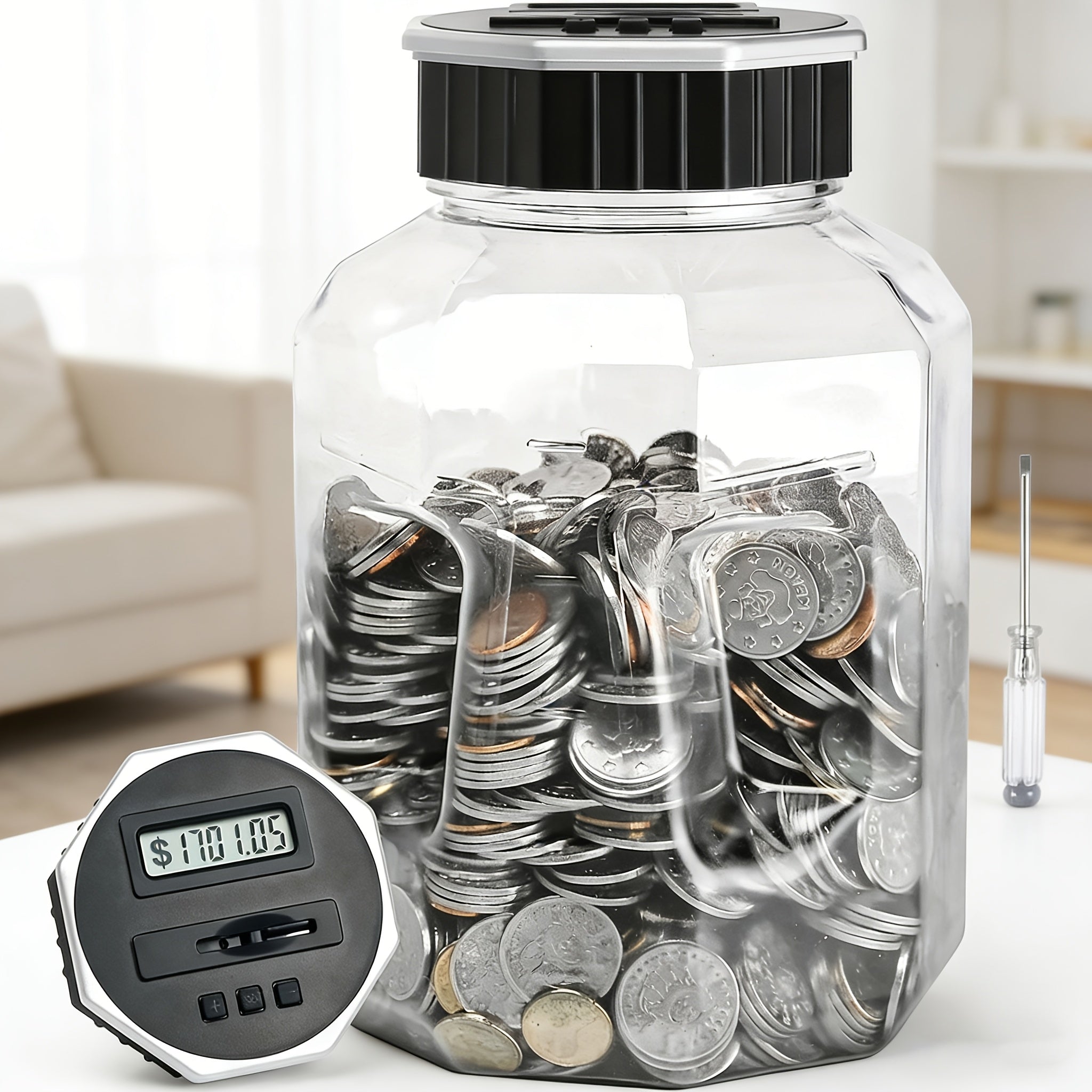 Digital Coin Counting Piggy Bank 2.4L LCD Counter – Extra-Large Transparent Acrylic Coin Jar That Counts Money – Savings Bank for Adults & Teens – Birthday, Christmas & Father's Day Gift
