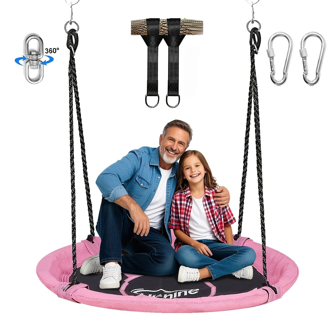 43" Large Saucer Swing for Kids, 360° Rotating Spinner Swing with Swivel, Adjustable Ropes & Hanging Straps, Outdoor Tree or Swing Set Accessory, Durable Round Disc Swing for Playground Backyard, Birthday Gift