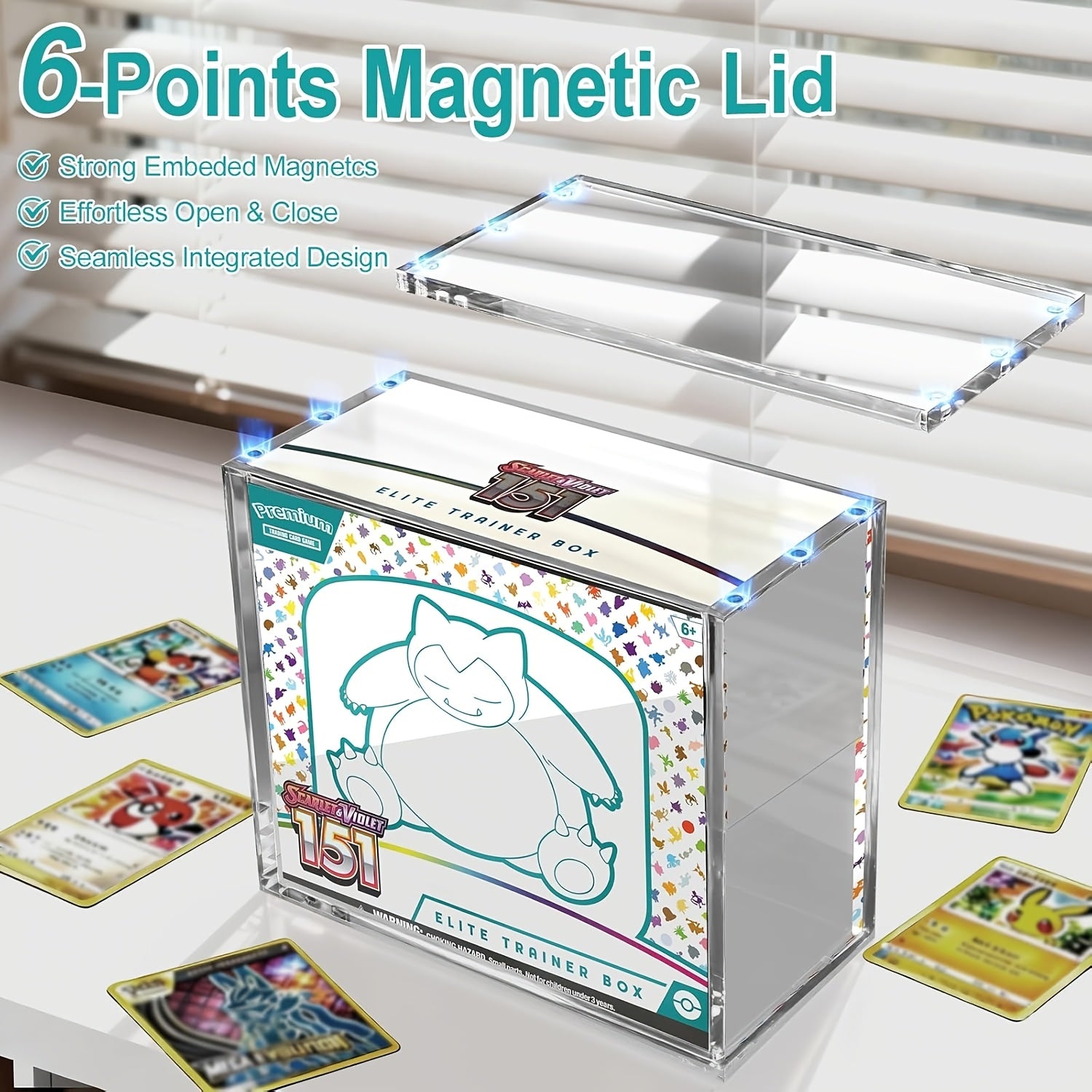 ETB Acrylic Display Case 99% UV Block Magnetic Lid Stackable Clear Pokemon Elite Trainer Box Protector for Collectors UV Resistant (ETB Not Included)