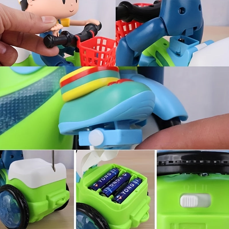 Toddler Electric Tricycle Toy Motorcycle with 360° Rotation & Luminous Lights – Push & Self-Power Kids Ride-On Stunt Vehicle, Birthday Christmas Gift for Boys Girls