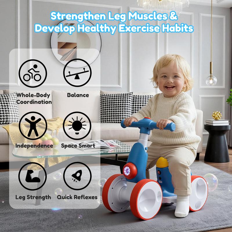 Bubble Ride On Car for Toddlers Ages 1-3, IHUESHO 6V 4-in-1 Electric Toy with Remote Control, Pedal Mode, Lights & Music, 1.8 MPH