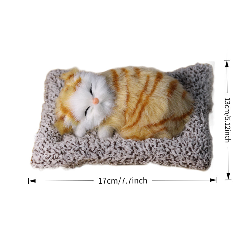 Sleeping Kitten Plush Toy with Meow Sound – Realistic Stuffed Cat Doll Soft Faux Fur, Press-Back Sound, Cute Mini Decor Gift for Kids & Cat Lovers
