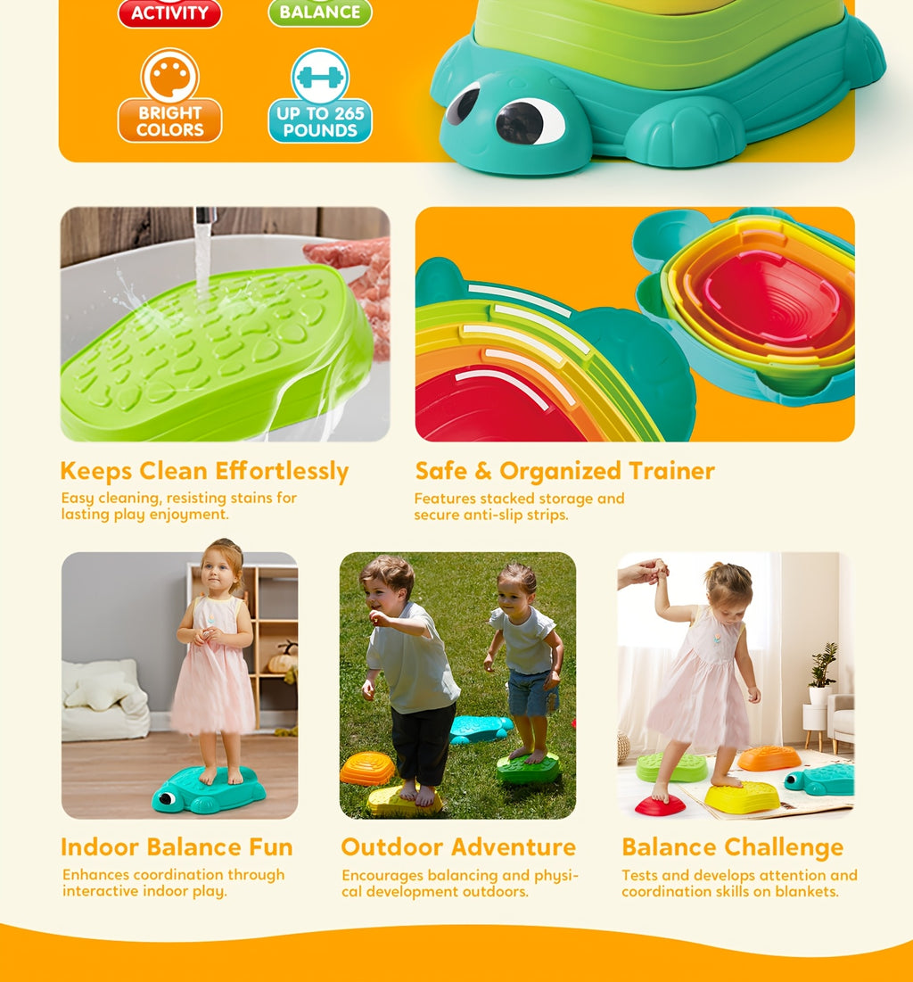 Turtle Balance Stepping Stones for Kids 5pcs Indoor Outdoor Obstacle Course Gross Motor Coordination Toy Ages 3 4 5 6 - Birthday Christmas Gift