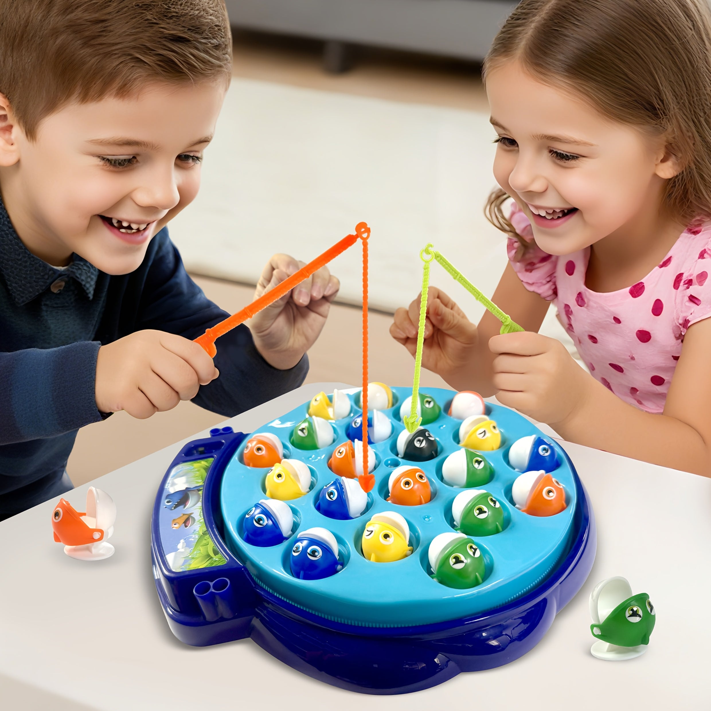 Kids Fishing Game Rotating Board 21 Fish 4 Rods - Fast-Action 2-4 Player Toy for Toddlers Ages 3+, Birthday Easter Holiday Gift for Boys & Girls
