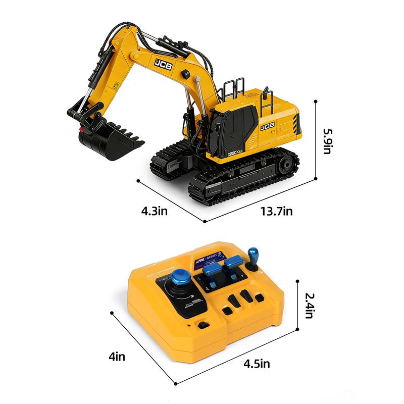 3-in-1 RC Excavator Toy, 14-Channel Remote Control Construction Vehicle with Drill Bit, Grab Bucket, Digging Hook, Lights and Sounds for Kids and Adults