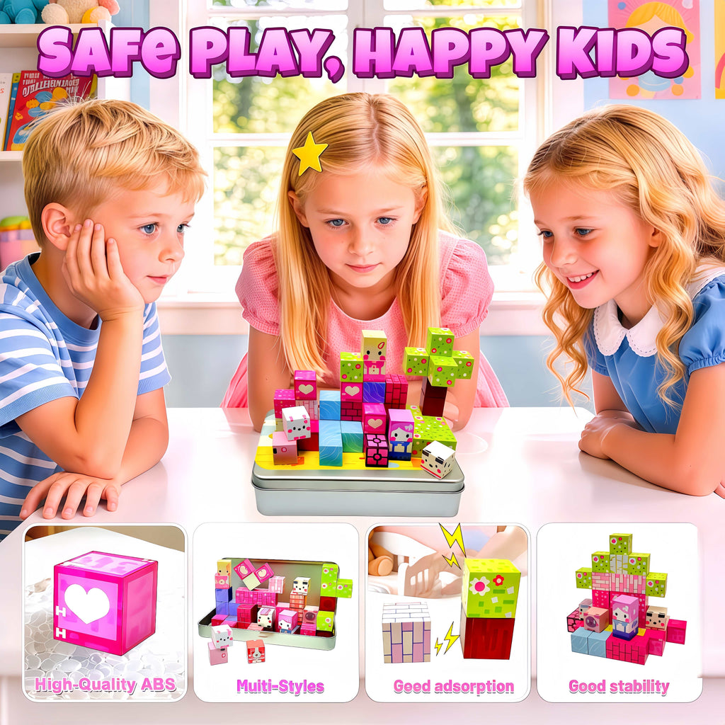 36pcs Mini Travel Magnetic Building Blocks in Tin Box - Sensory Educational Toy for Boys & Girls Ages 3+, Birthday Christmas Gift, Random Colors