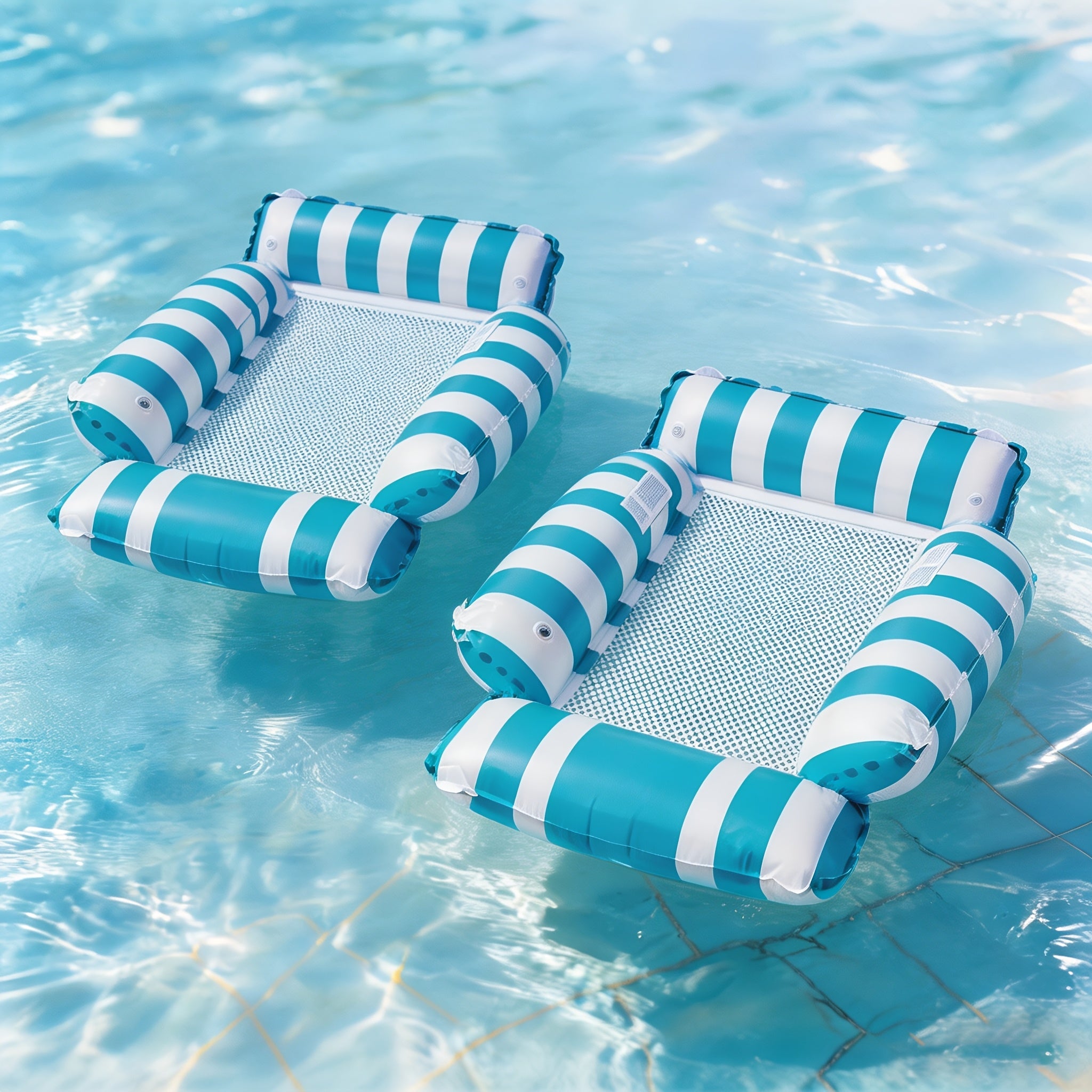 Inflatable Pool Float Bed with Cooling Mesh for Adults – Striped Foldable Floating Lounger Chair 43in, Beach Vacation Essential, 2 or 3 Pack