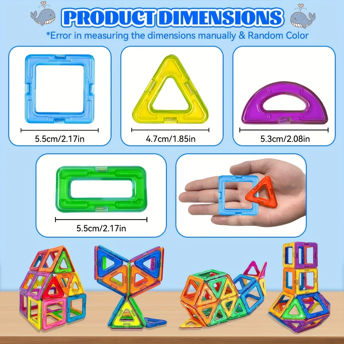 Magnetic Building Blocks 60 Piece Set STEM Toy – DIY Photo Puzzle Construction Learning Toy for Boys Girls Creative Birthday Gift Age 3+