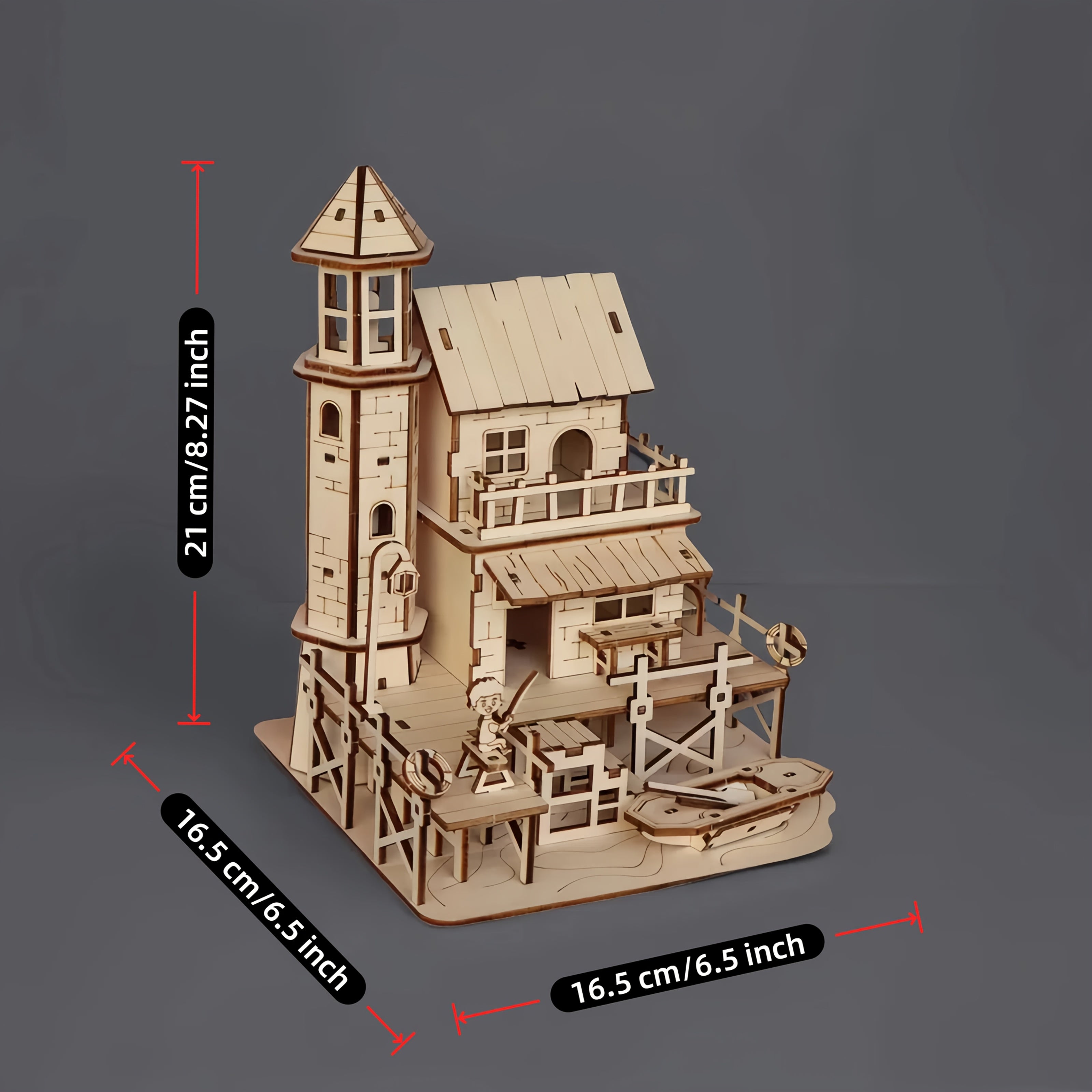 Wooden 3D Puzzle Model Kit Fisherman's Cabin - Handmade Wood Assembly Building Set for Adults & Kids, STEM Craft Gift