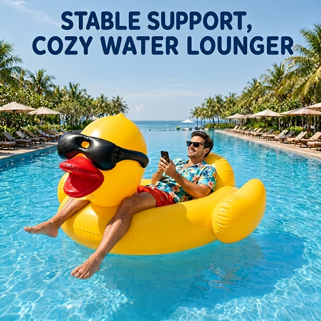 Giant Duck Pool Float for Adults – 67 Inch XXL Inflatable Ride-On Raft with 16 Inch Beach Ball, Holds 300 lbs, Summer Pool Party Float for Lake River Beach Outdoor Water Fun