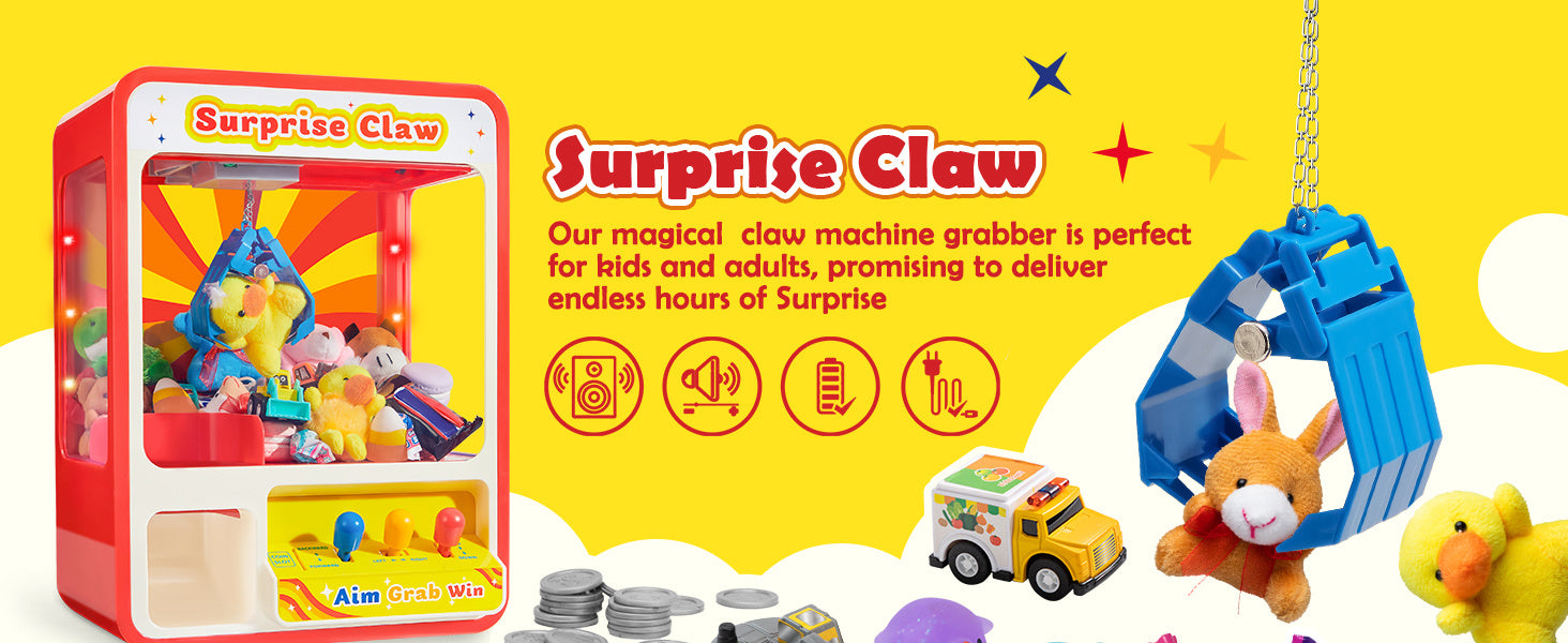 Mini Claw Machine Arcade Toy with LED Lights Adjustable Sound - Rechargeable Kids Claw Machine Birthday Christmas Gift Boys Girls Ages 3-8