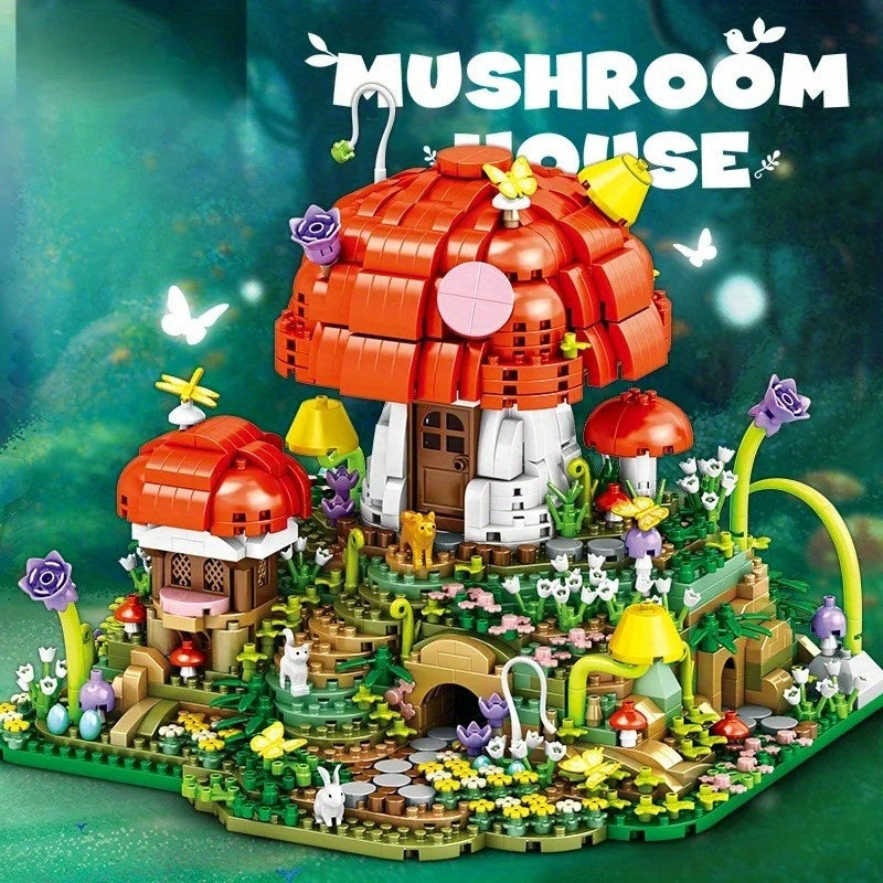Fairy Mushroom House Building Blocks 2000+ Pieces, Mythical Miniature Architecture Assembly Model for Display, Creative STEM Building Toy for Adults Teens Ages 14+, Birthday Christmas Gift Women Girls