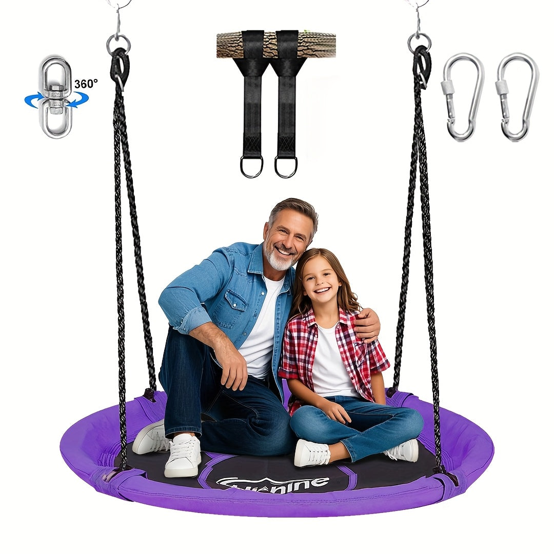 43" Large Saucer Swing for Kids, 360° Rotating Spinner Swing with Swivel, Adjustable Ropes & Hanging Straps, Outdoor Tree or Swing Set Accessory, Durable Round Disc Swing for Playground Backyard, Birthday Gift