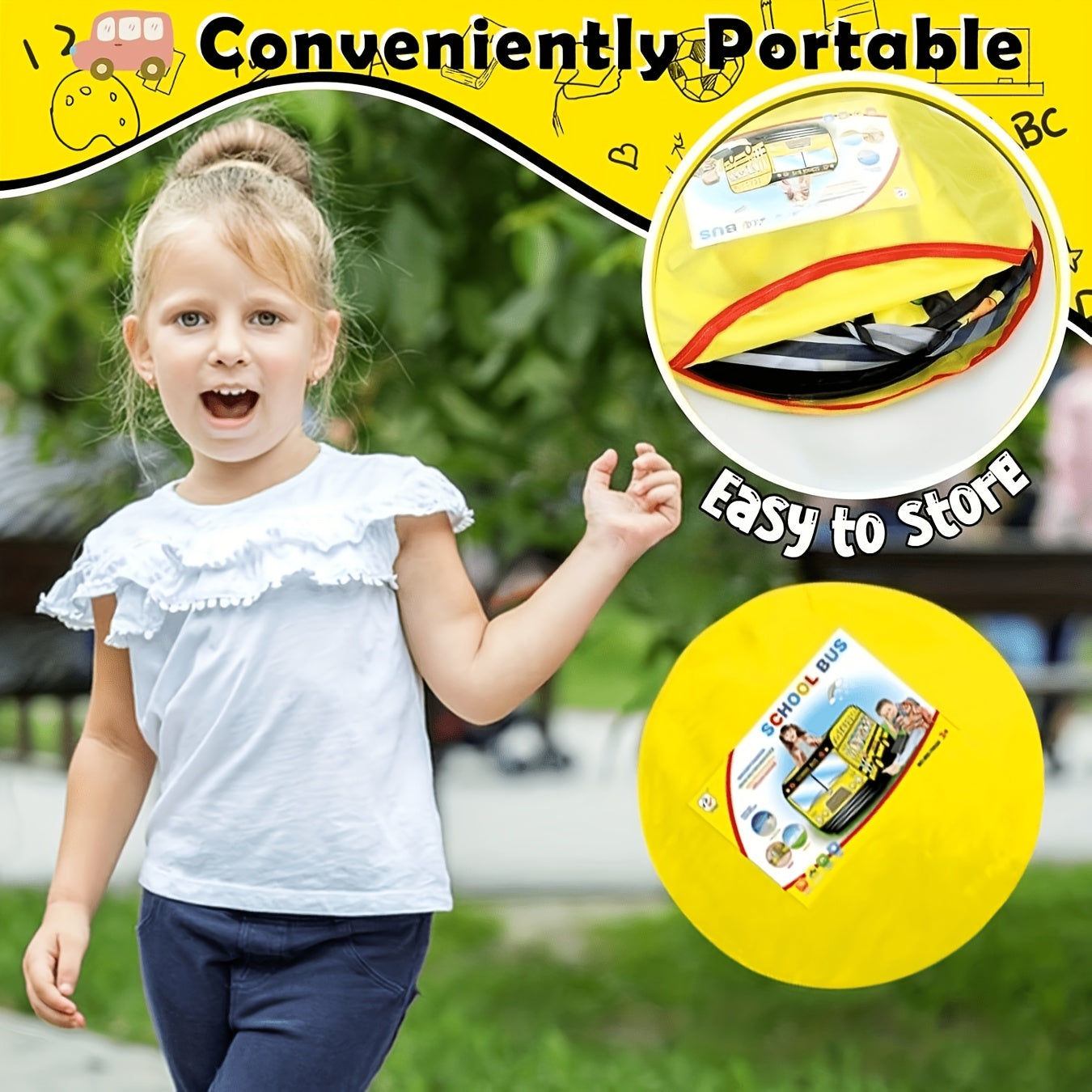 School Bus Pop Up Play Tent for Kids Indoor Outdoor Playhouse Fits 4 Children Instant Setup Role Play Theater Toddlers Ages 3+ Birthday Christmas Gift