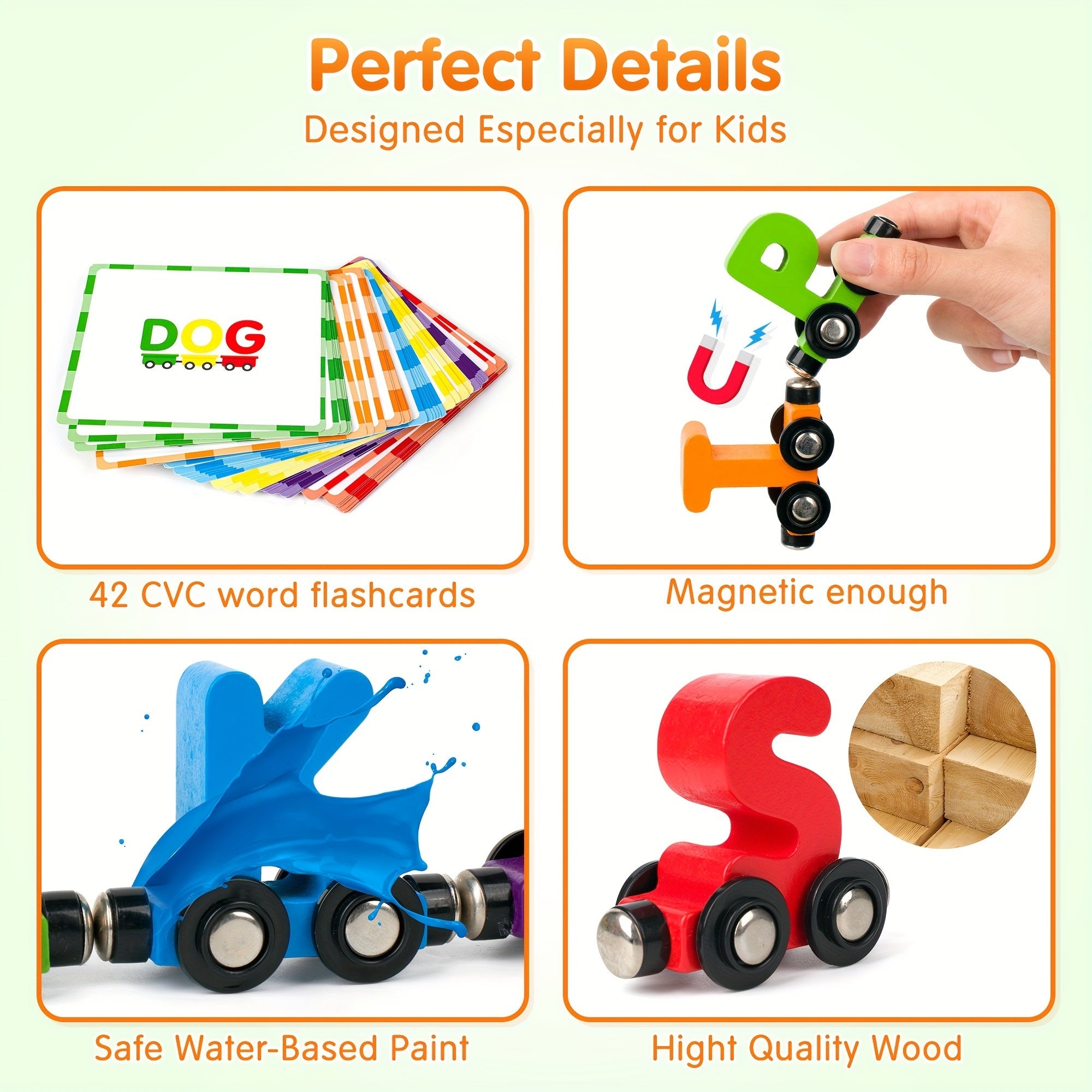 Magnetic Wooden Alphabet Train Set 27pcs – ABC Letter Learning Toy with 42 Flash Cards Engine Storage Bag – Educational Toy for Kids Boys Girls Ages 3 4 5 6