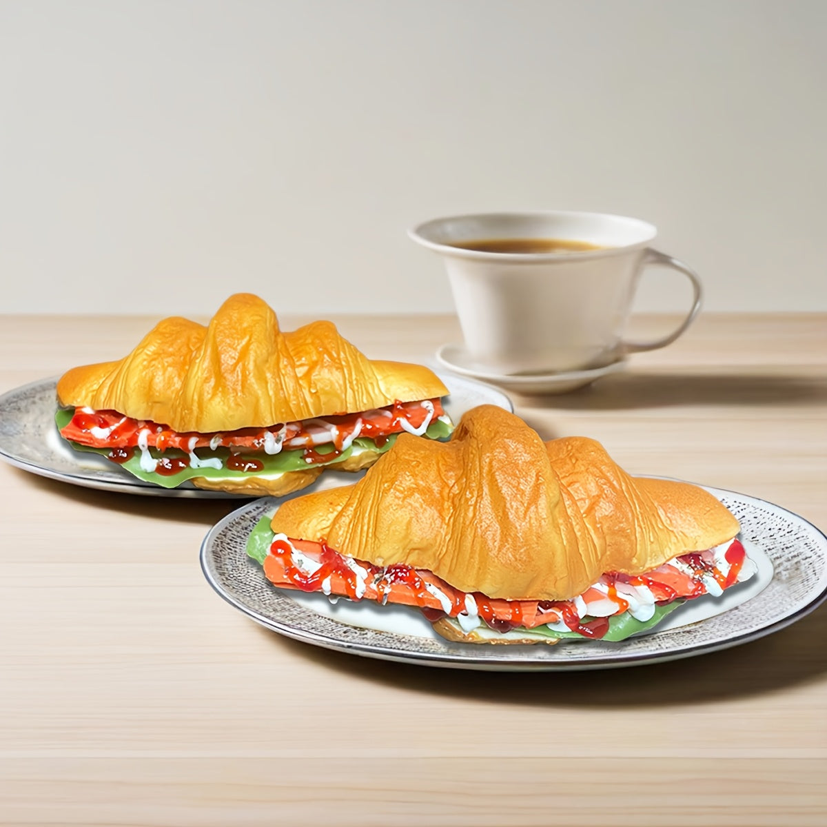 Realistic Fake Bread Props 2pcs Simulation Sandwich Cheese Croissant Food Decor Photography Display Window Prop Squishy Toy