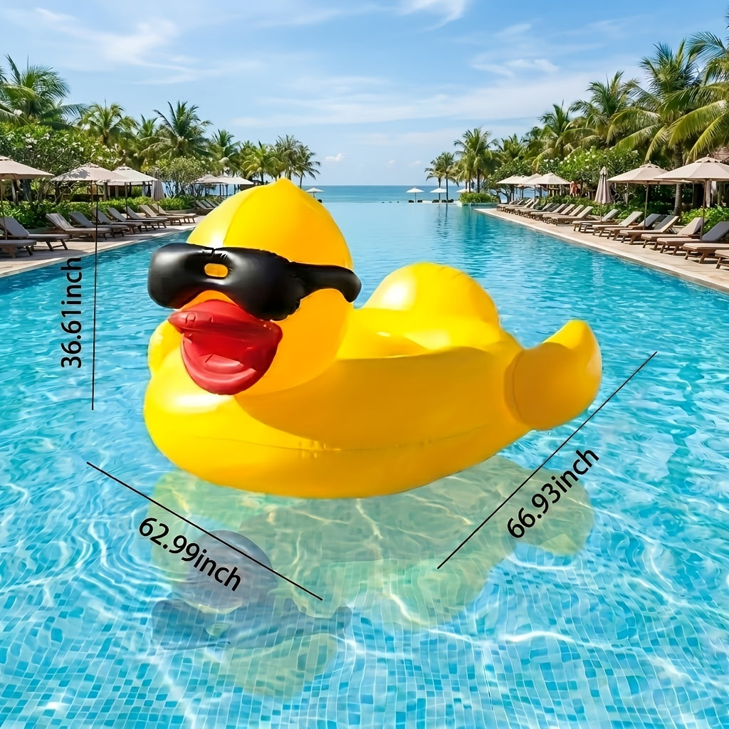 Giant Duck Pool Float for Adults – 67 Inch XXL Inflatable Ride-On Raft with 16 Inch Beach Ball, Holds 300 lbs, Summer Pool Party Float for Lake River Beach Outdoor Water Fun