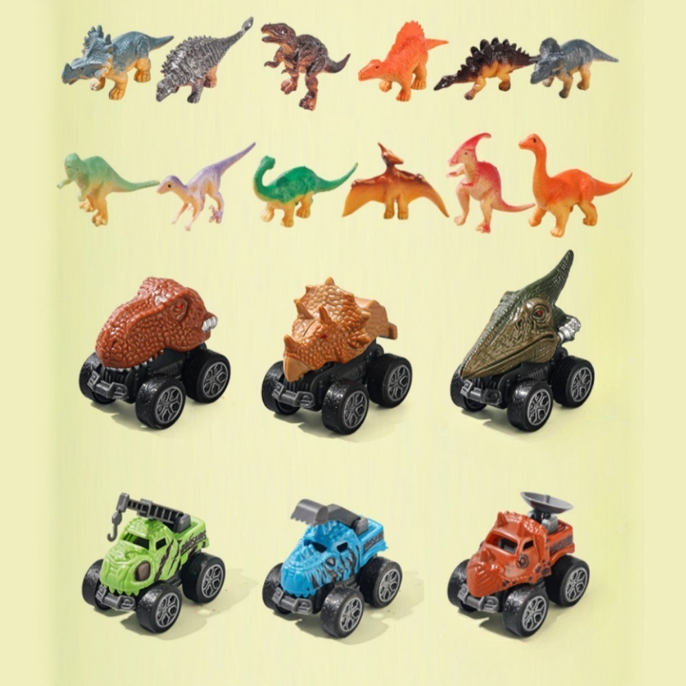 Dinosaur Truck Toy Car Set T-Rex Vehicle Playset for Boys Kids Toddlers with Dinosaur Figures Birthday Gift Ages 3+