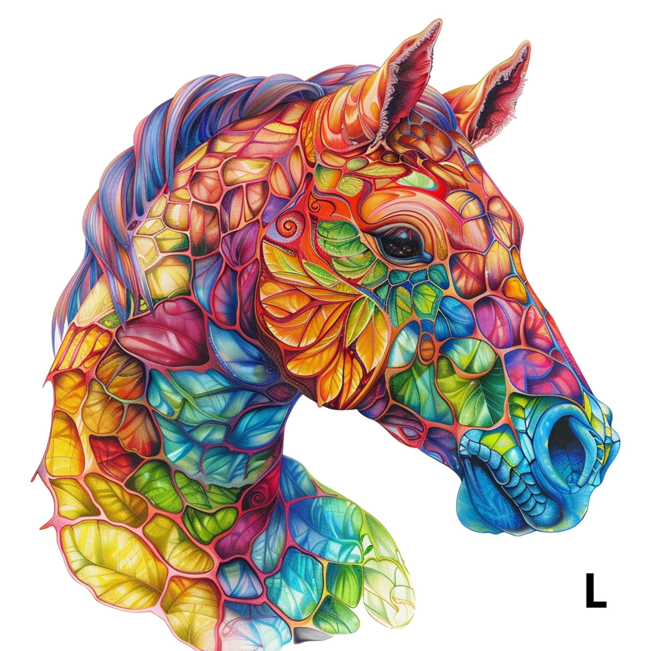 Colorful Horse Wooden Jigsaw Puzzle by WOOD PEOPLE – Artistic Irregular Shaped Pieces, Vibrant Mixed Colors, S/M/L Sizes, Family Gift for Puzzle Lovers Ages 8+