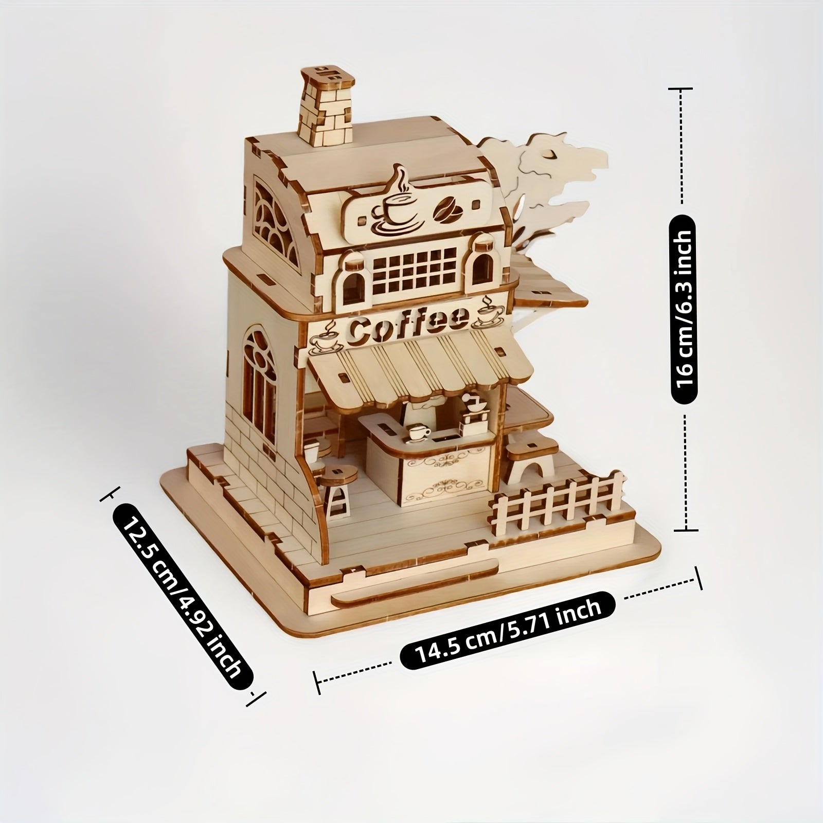 Coffee Shop 3D Wooden Puzzle Kit Miniature House Model with Artisan Coffee Machines DIY Build Creative Birthday Halloween Gift for Adults Teens