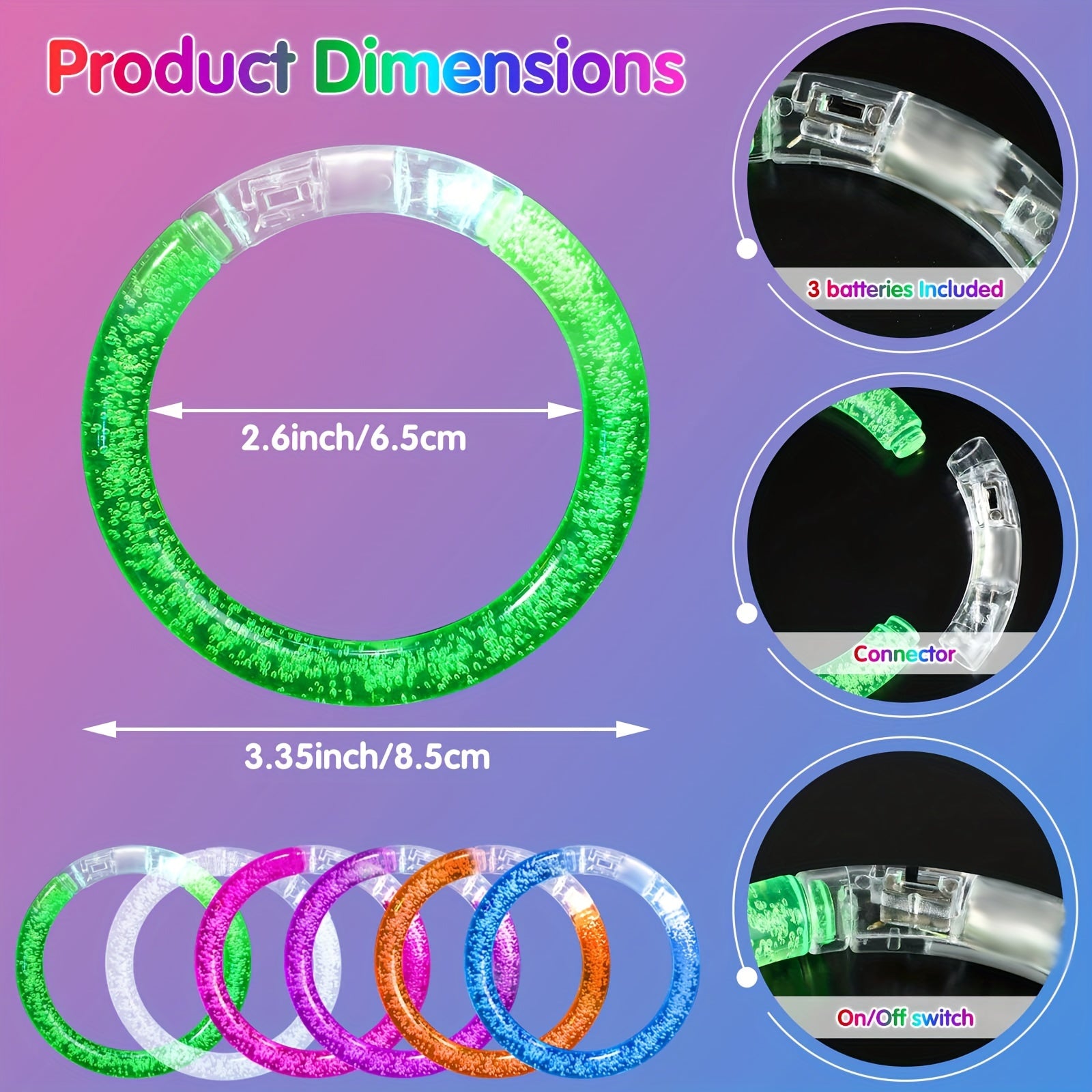 100-Piece Glow Sticks Bracelets Set – 6-Color Flashing LED Neon Glow in the Dark Bracelets for Rave, Concert, Birthday & Carnival Party Favors