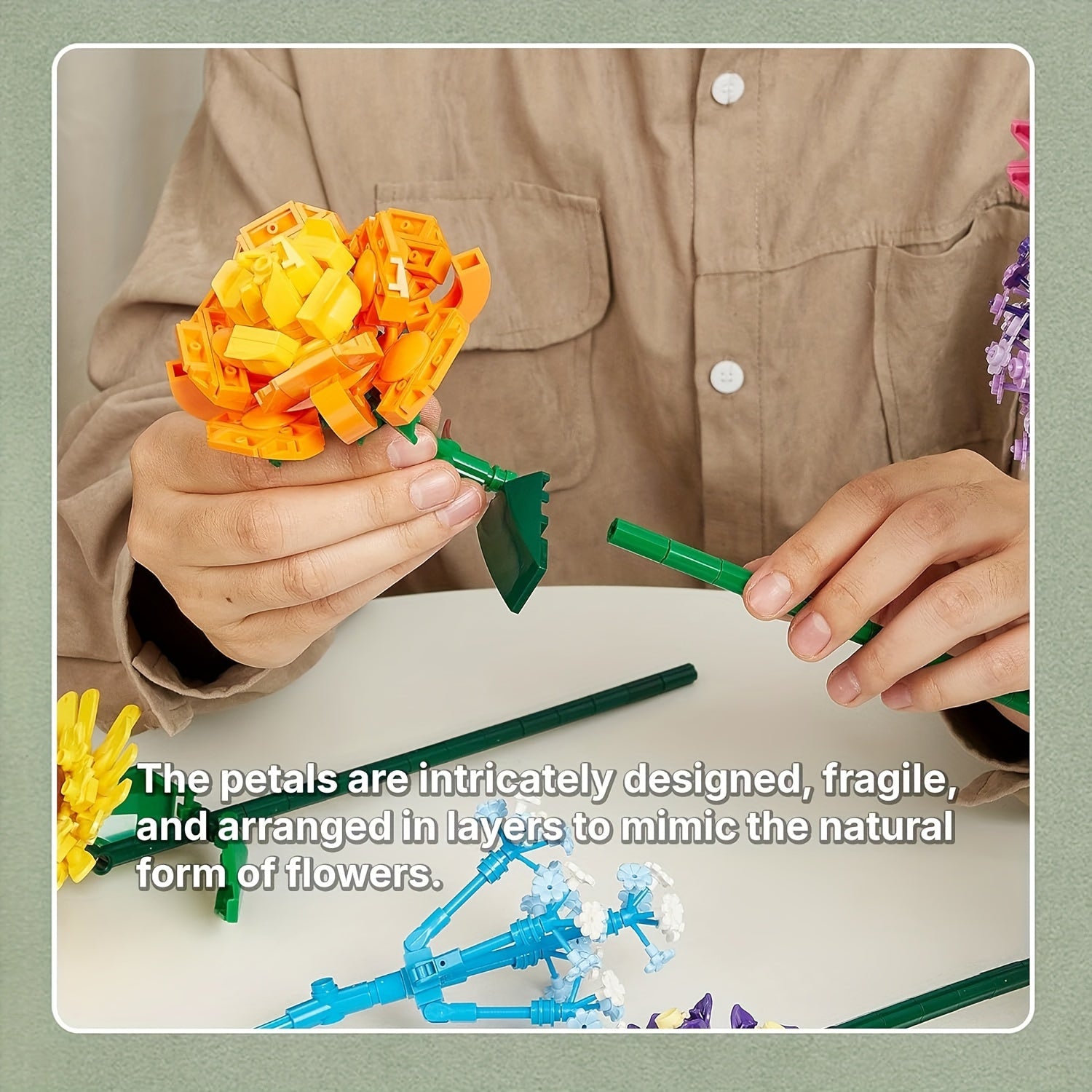 1853pcs Botanical Flower Building Blocks Set with Vase DIY Brick Craft Kit for Adults Home Office Decor Valentine's Day Mother's Day Birthday Gift