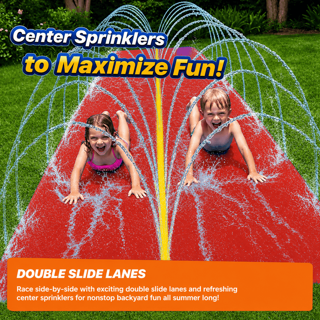 Dual Lane Water Slide for Kids 18x5FT Outdoor Lawn Slip Slide with Zigzag Sprinkler – Heavy Duty PVC Summer Water Toy for Boys Girls Ages 3+