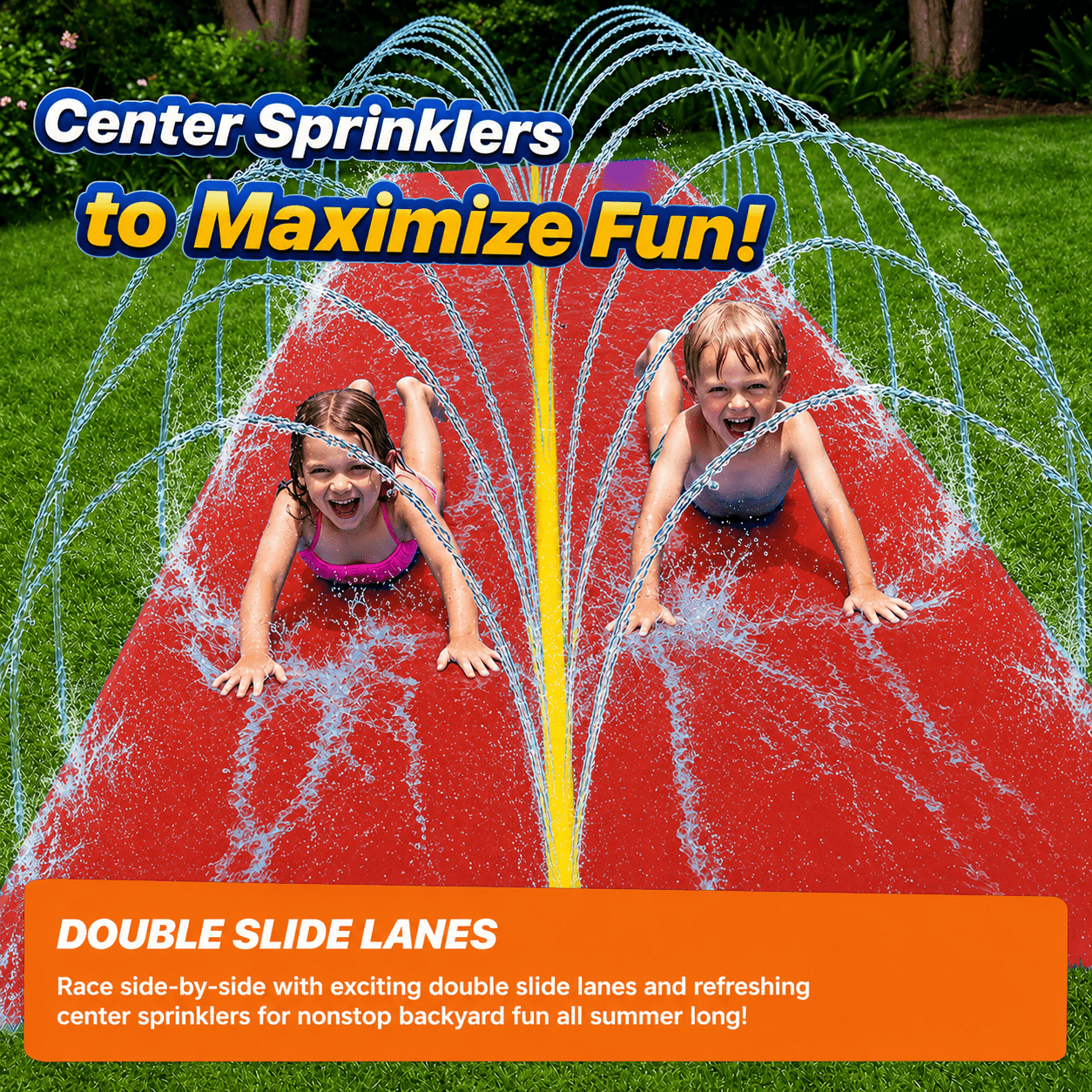 Dual Lane Water Slide for Kids 18x5FT Outdoor Lawn Slip Slide with Zigzag Sprinkler – Heavy Duty PVC Summer Water Toy for Boys Girls Ages 3+