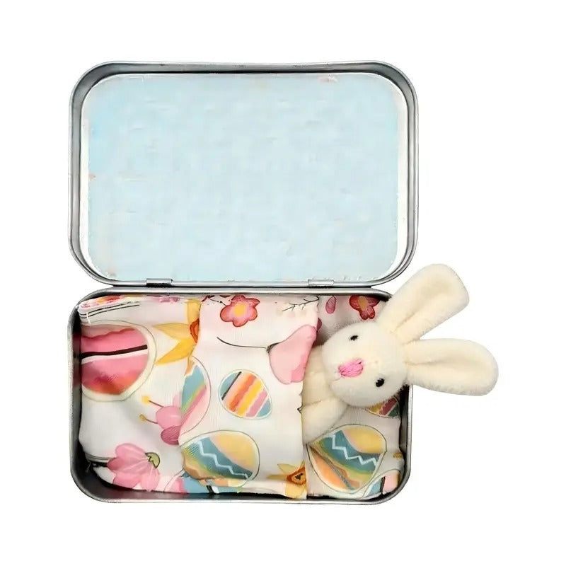 Mini Bunny Adoption Set Pocket Dollhouse Bunnies with Accessories in Decorative Tin Box – 4 Styles Easter Basket Gift Miniature Collector Toy Ages 3+