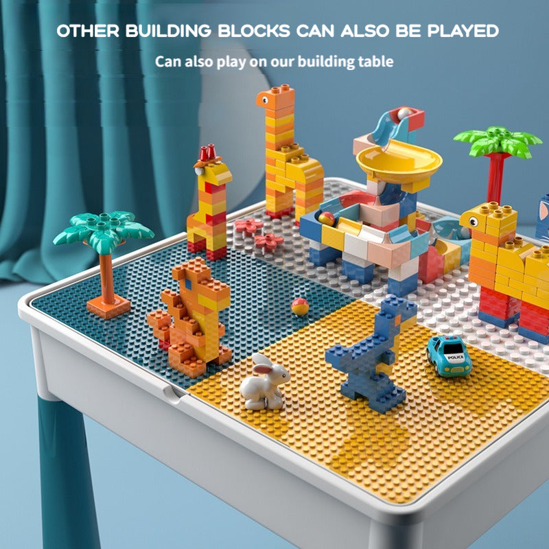 Kids Building Block Table Set with Chair and Storage 16.5x12.6 Inch LEGO Compatible Activity Desk for Boys Girls Ages 3 Plus - Birthday Christmas Gift