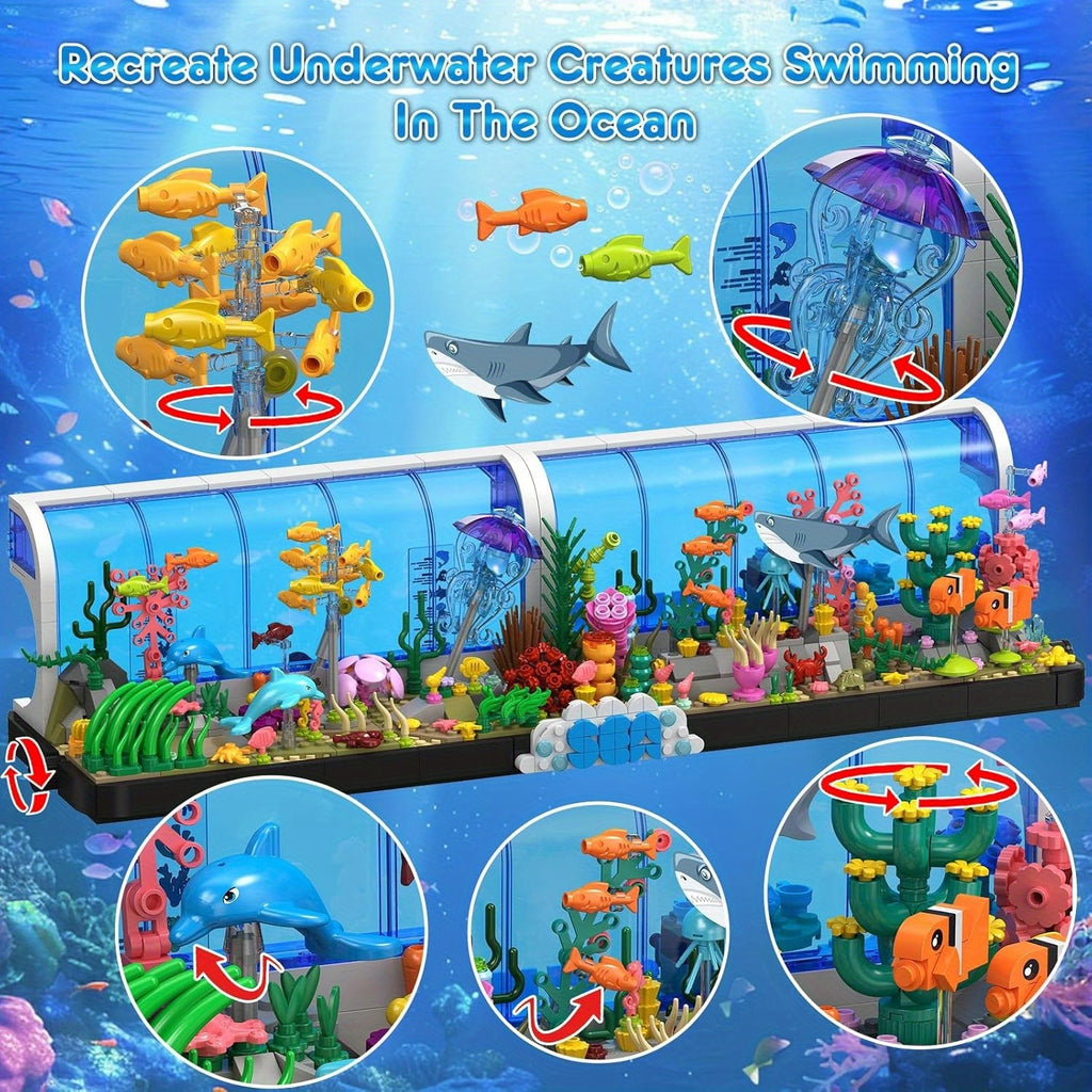 Aquarium Building Block Set 1316 Pieces for Adults, 2-in-1 Oceanarium Underwater Ocean World ABS Brick Model Kit, Creative Home Decoration Display, Unique Valentine's Day Birthday Anniversary Gift for Him Her