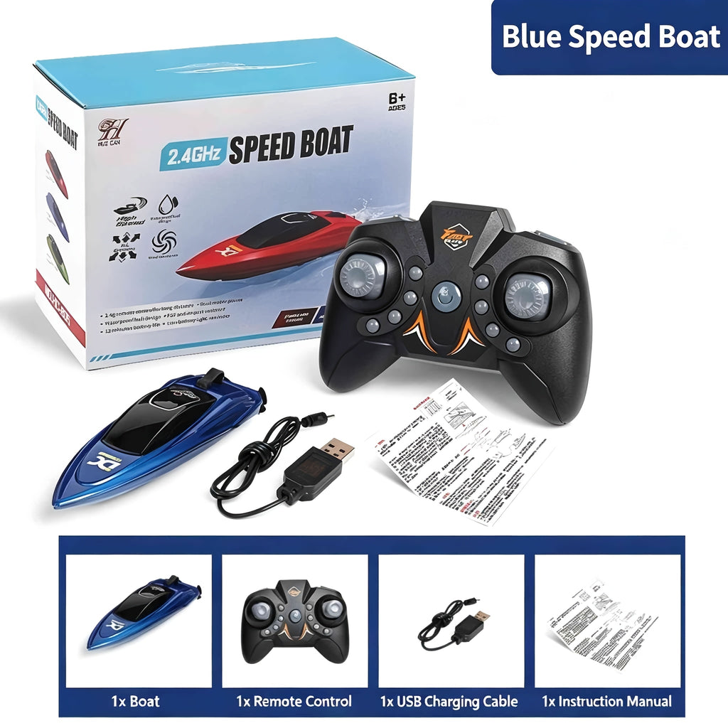 RC Boat Toy 2.4G 4-Channel Mini Remote Control Racing Boat with LED Dynamic Lights Durable Hull – Kids Summer Water Play Gift Boys Girls