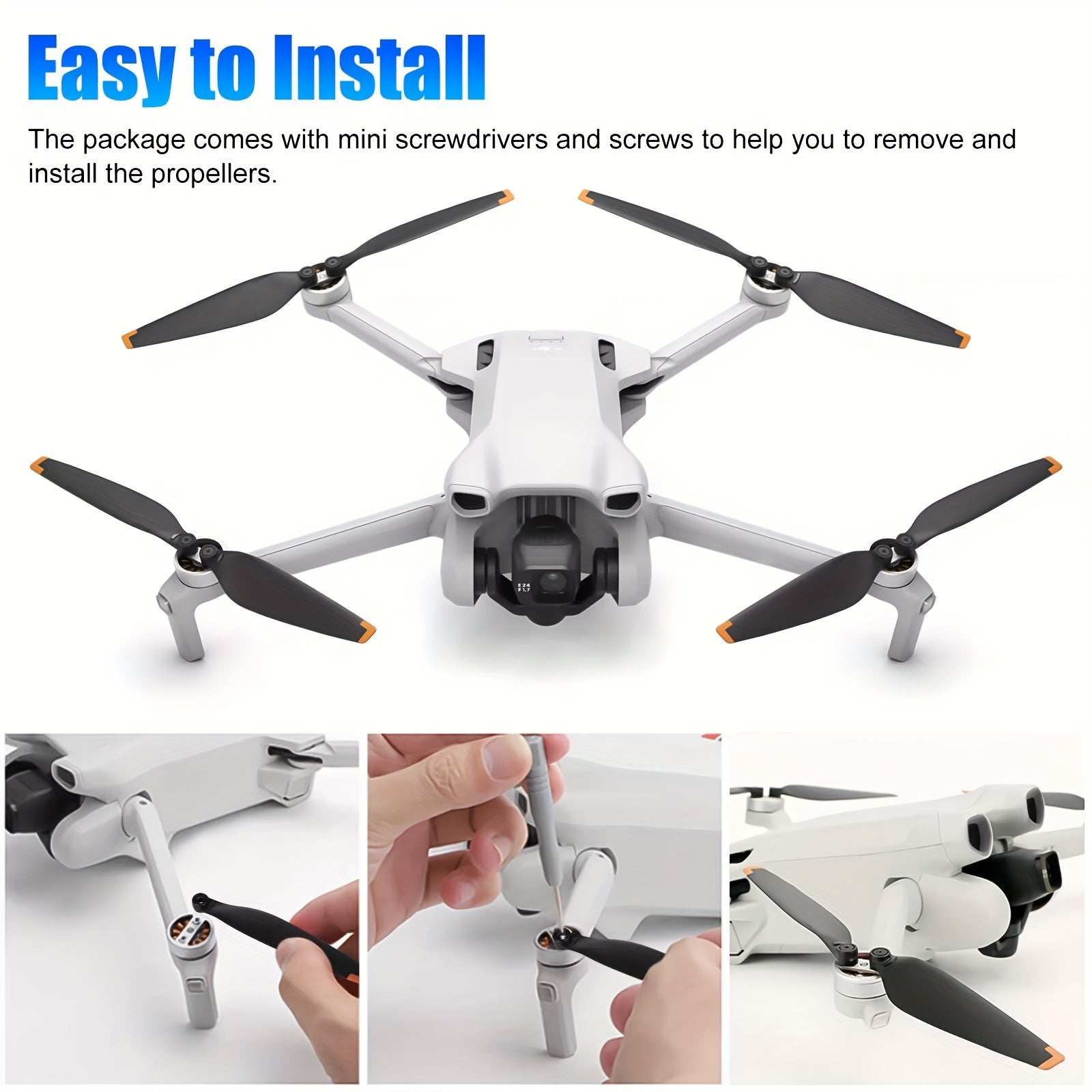 DJI Mini 3 Replacement Propellers 16pcs Low-Noise Quick-Release Drone Blades with Screws & Screwdrivers – Lightweight Durable Drone Accessories for Extended Flight Time