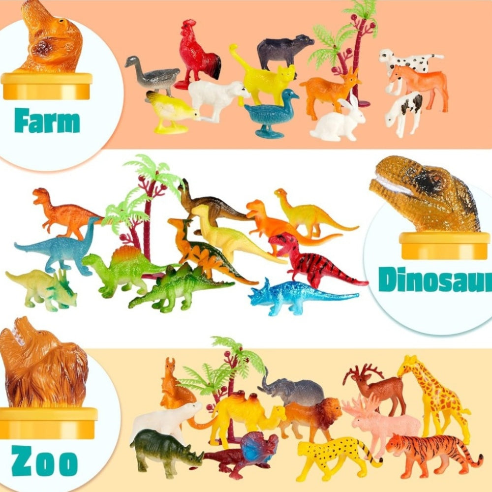 69pcs Animal Figures Toy Set for Kids – Jungle Zoo Ocean Farm & Dinosaur Figurines with Sensory Bin – Educational STEM Toy – Birthday Party Favor & Gift for Boys & Girls Ages 3+