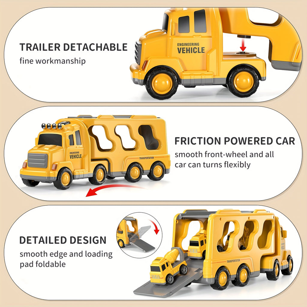 Construction Vehicles Transport Truck Carrier Toy for Kids Ages 3-7 – Car Hauler Playset for Boys & Girls, Birthday & Christmas Gift