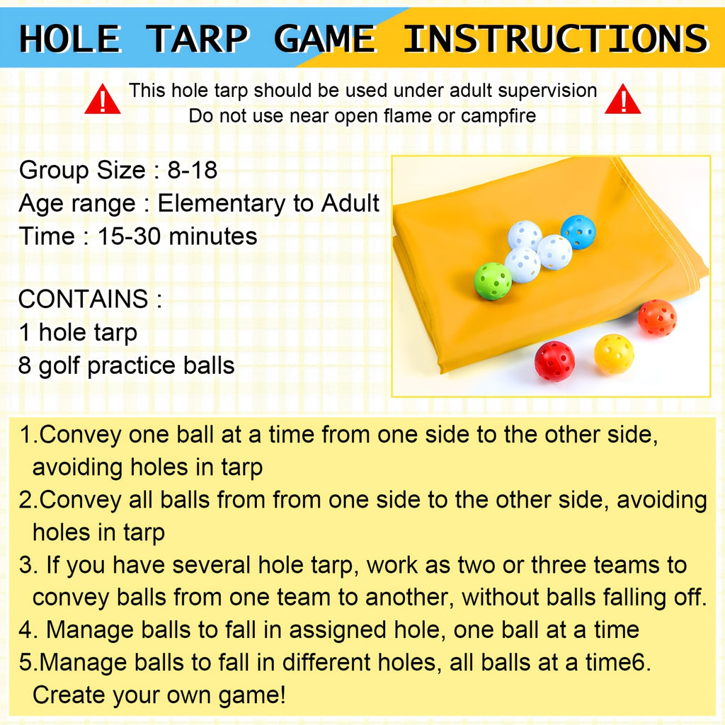 Hole Tarp Team Building Game 98 x 70 Inch with 8 Balls – Large Group Activity Parachute Tarp for Work School Camp & Family Outdoor Fun, Cooperative Teamwork Play Set for Kids Adults All Ages
