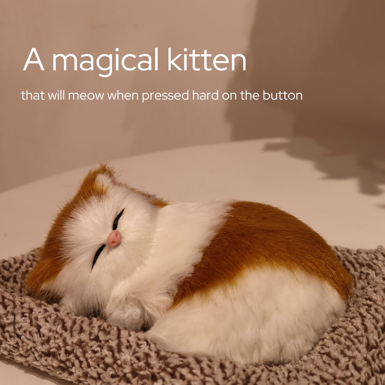 Sleeping Kitten Plush Toy with Meow Sound – Realistic Stuffed Cat Doll Soft Faux Fur, Press-Back Sound, Cute Mini Decor Gift for Kids & Cat Lovers